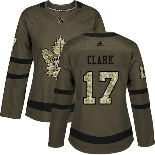Adidas Maple Leafs #17 Wendel Clark Green Salute to Service Women's Stitched NHL Jersey